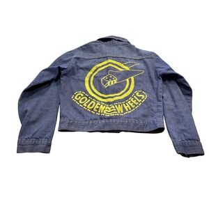 Boys Sears Golden Wheels Denim Jacket Blue Size 12 Graphic Print Trucker